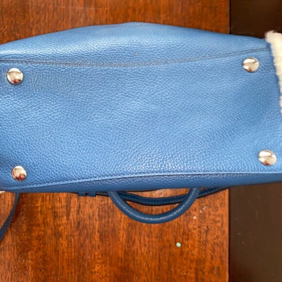 Authentic COACH Mini Bennett Satchel - Blue & Cream Shearling & Soft Leather - Picture 6 of 9